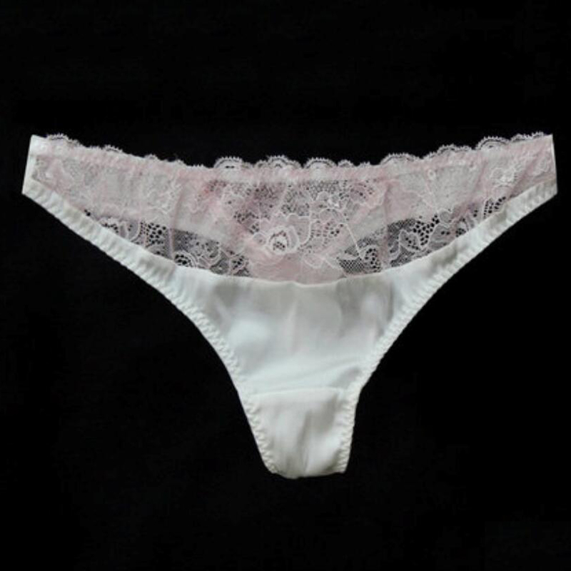 Silk Underwear Women G-string Sexy String Lingerie Lace Thong Briefs Natural Silk Panties Pink Knickers Tangas Bragas